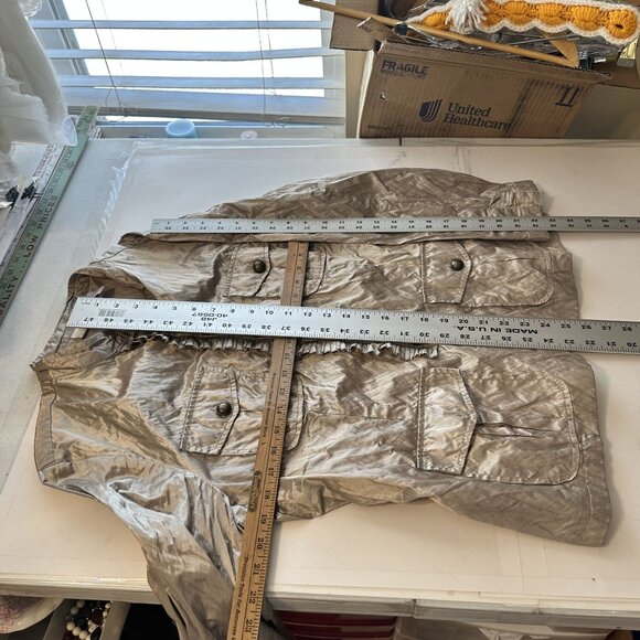 Chicos Womens Crinkled Metallic Jacket Button Up Jacket Size 3 XL Tan Coat Top - Picture 5 of 8